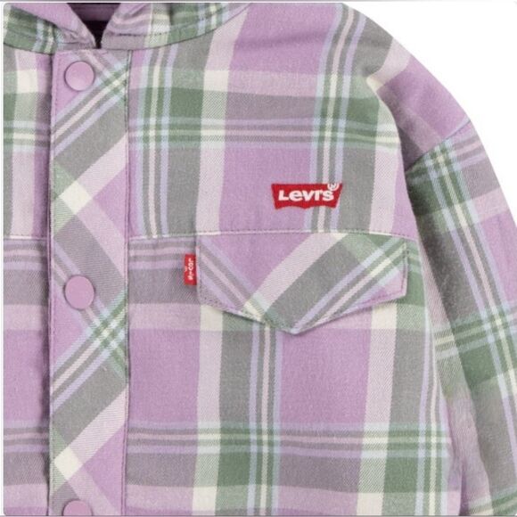 Levi's Youth Girls Hooded Fleece Lined Flannel Shirt Jacket Purple Plaid M 10/12 - Picture 4 of 6
